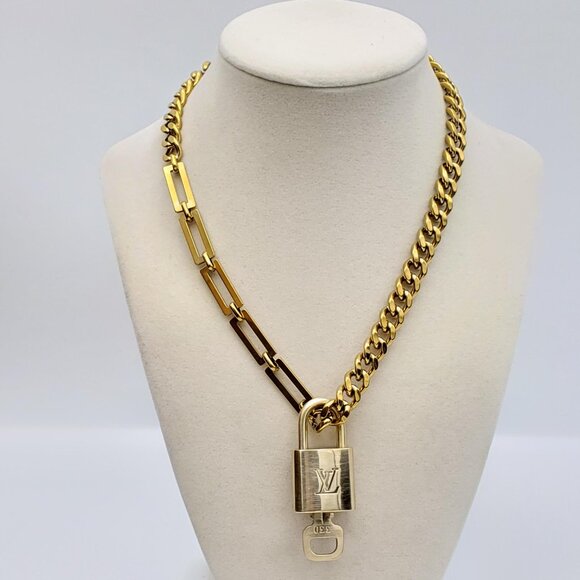 Authentic Louis Vuitton Padlock w/Unbranded Stainless Steel Gold Plated Chain - Picture 8 of 9